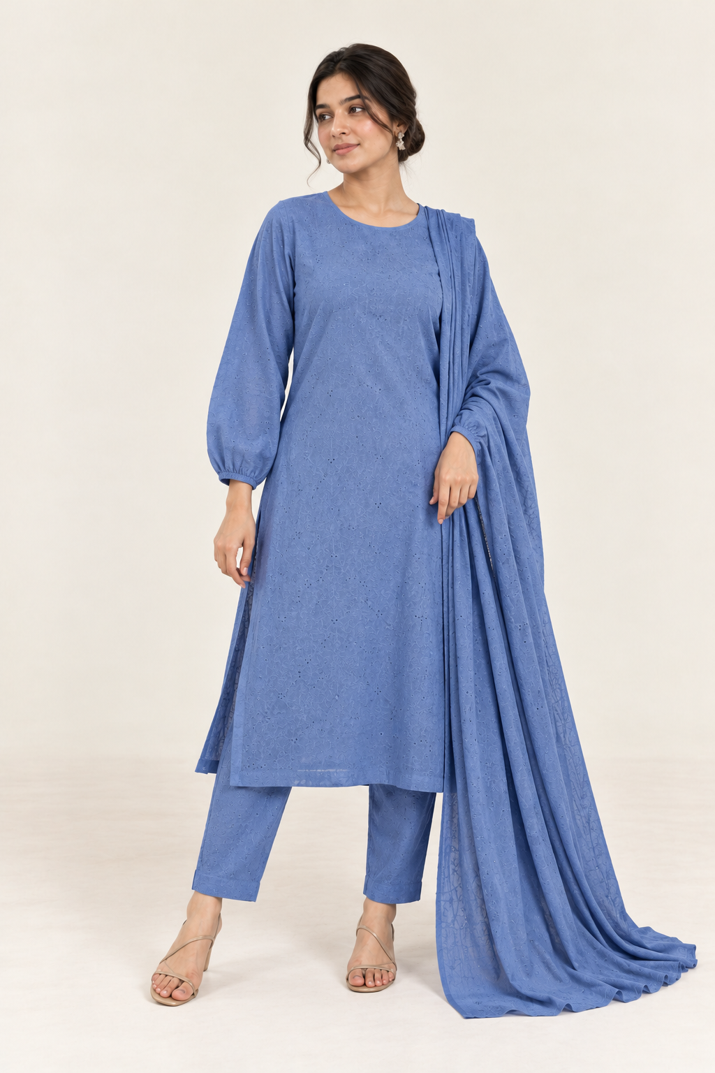 Gulelalah Izza — Cornflower Blue Chikankari