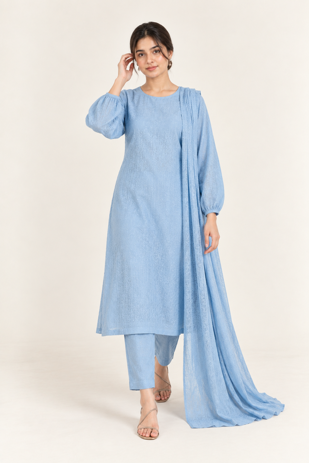 Gulelalah Noor — Sky Blue Chikankari
